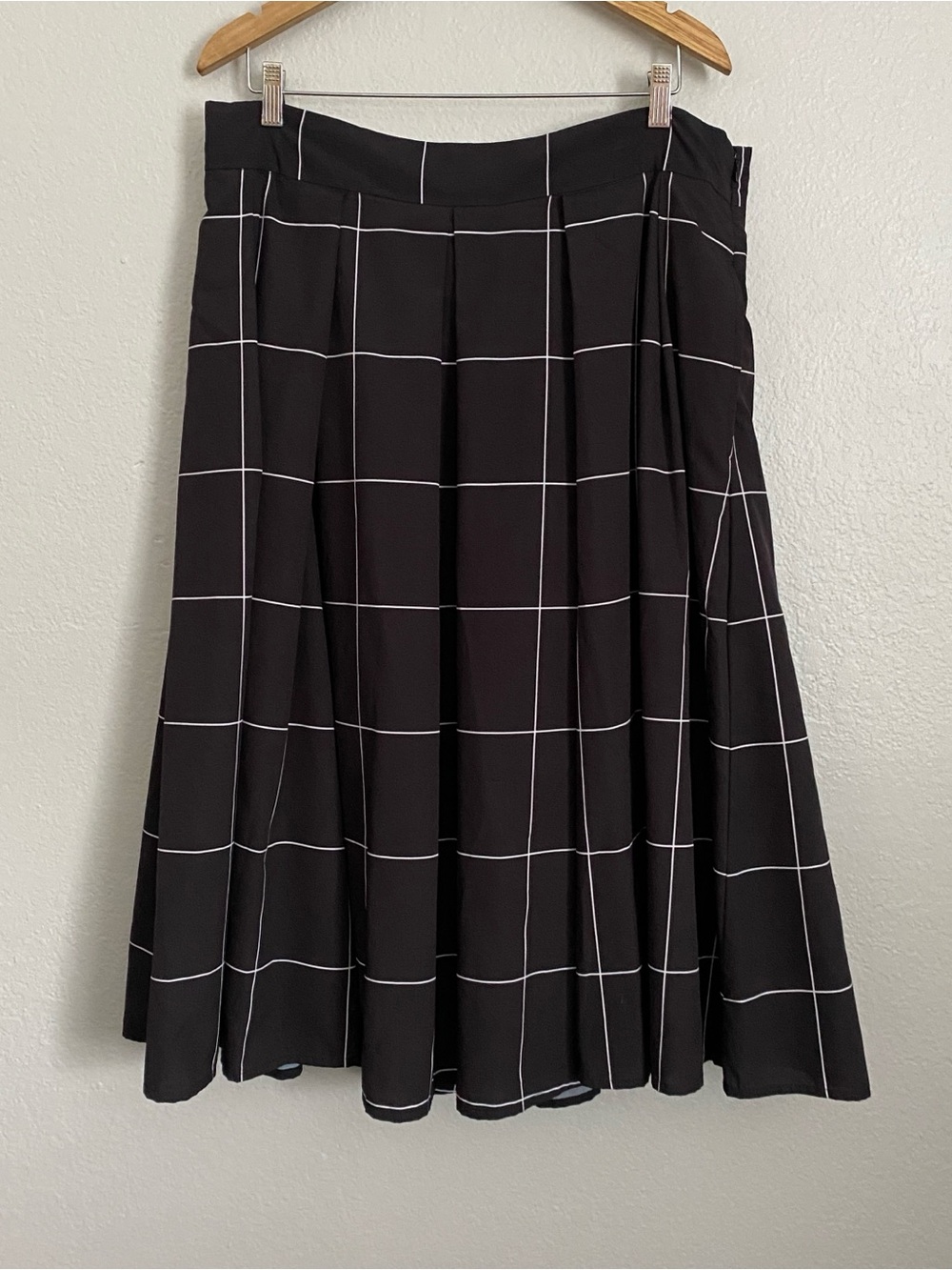eShakti Skirt Women’s No Sz Tag 1X? Black White Windowpane Plaid Pleated A-Line